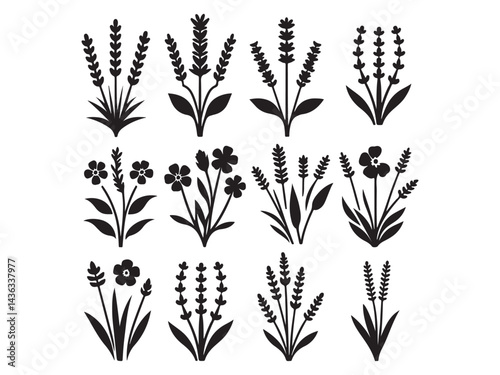 Lavender silhouette vector icons set