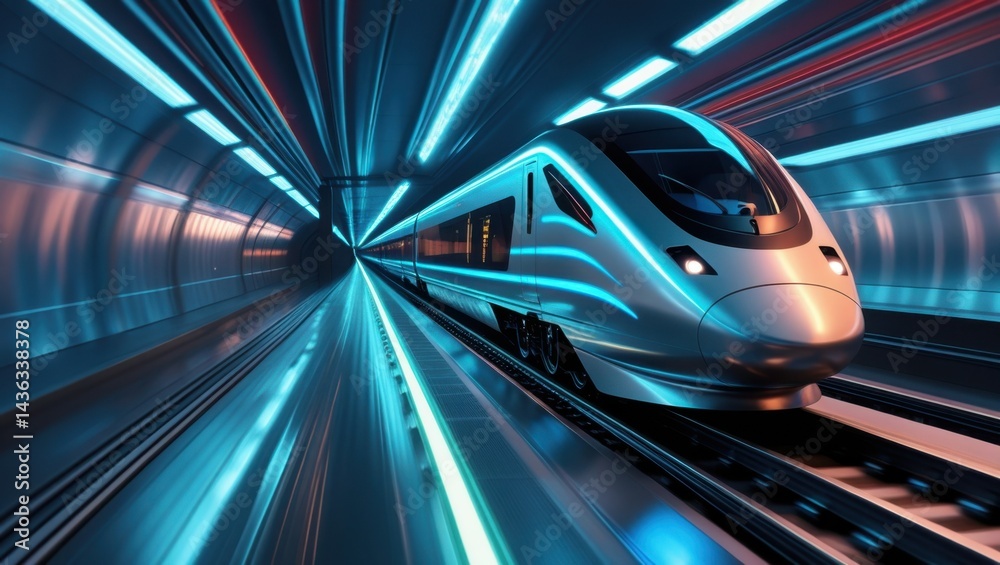 enchanting giraffe train journey through blue-lit tunnel
