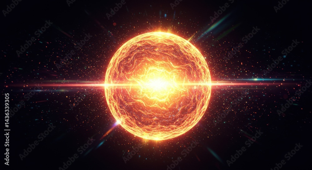 Fototapeta premium A cosmic sun spews energy into a starry abyss