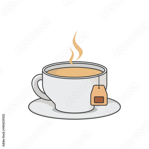 Coffee or tea cup mug evaporation vapour with tea bag flat illustration . Vector illustration cartoon flat icon isolated on white background.