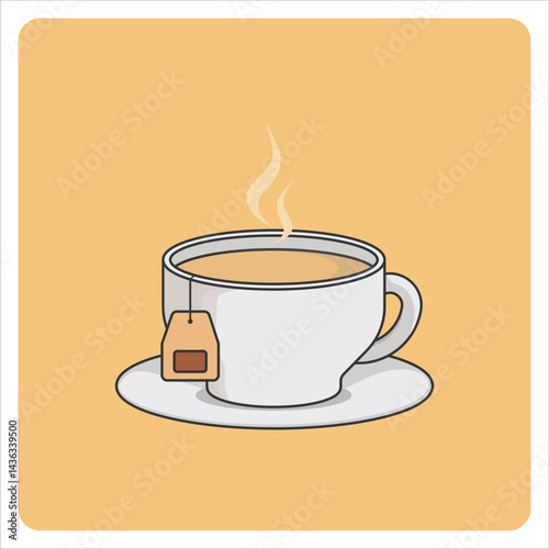 Coffee or tea cup mug evaporation vapour with tea bag flat illustration . Vector illustration cartoon flat icon isolated on white background.