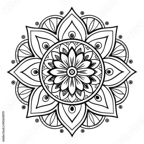 Circular pattern in the form of a mandala. Henna tattoo mandala. Mehndi style. Decorative pattern in oriental style. Coloring book page.