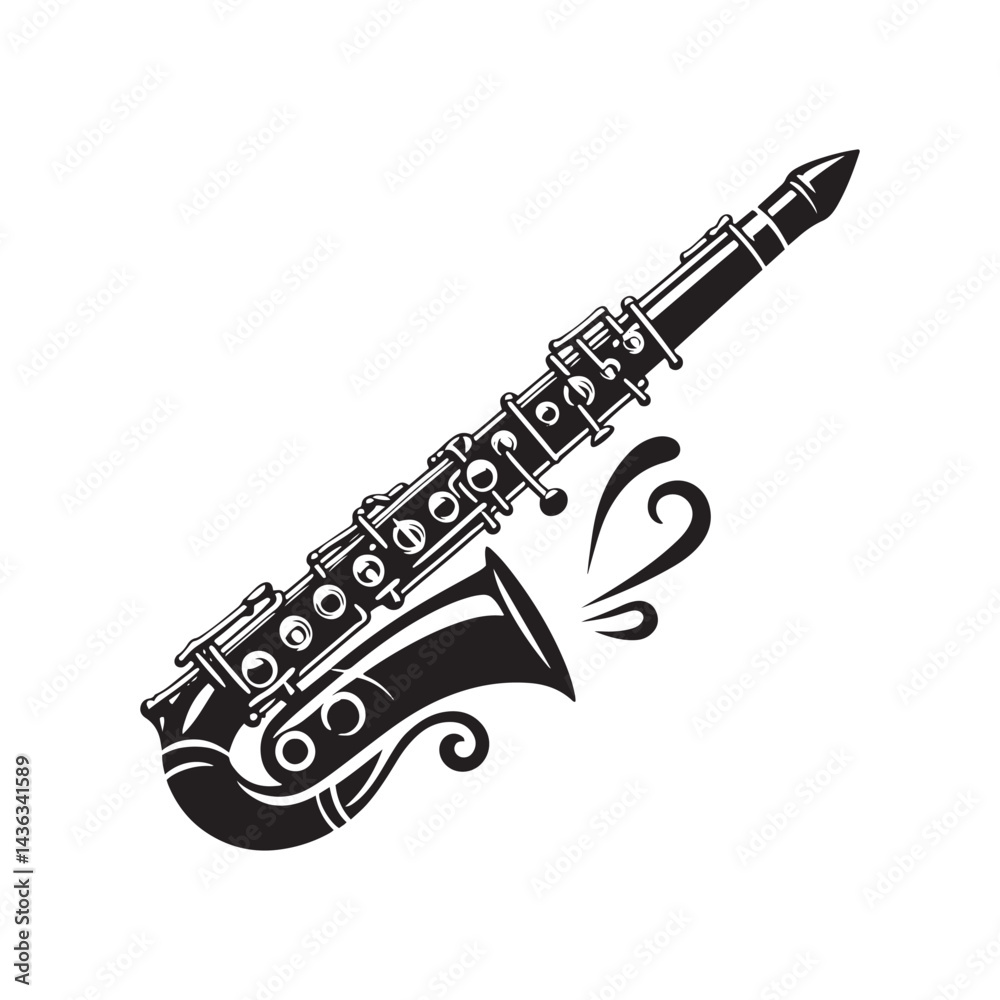 Obraz premium Melodic Currents: A Stylish Collection of Clarinet Vector Silhouettes Highlighting the Elegant Form, Smooth Tones, and Timeless Beauty of This Classic Woodwind Instrument.