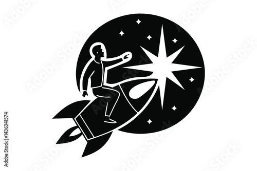 Businessman Riding Rocket Toward Success Star Achievement Illustration