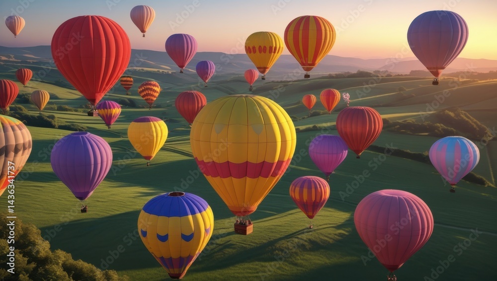 Fototapeta premium majestic hot air balloons soar over vibrant green field