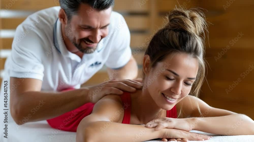 Serene Massage Therapy: A skilled masseuse offers a comforting massage to a relaxed client, conveying relaxation and well-being in a tranquil environment. Serene Massage Therapy: A skilled masseuse offers a comforting massage to a relaxed client, conveying relaxation and well-being in a tranquil environment.