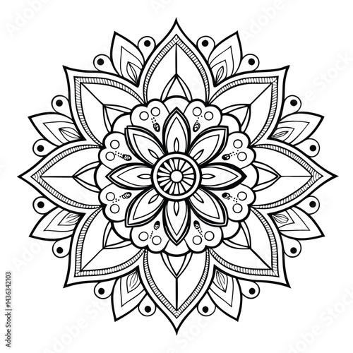 Circular pattern in the form of a mandala. Henna tattoo mandala. Mehndi style. Decorative pattern in oriental style. Coloring book page.