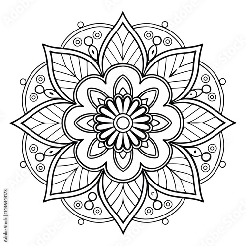 Circular pattern in the form of a mandala. Henna tattoo mandala. Mehndi style. Decorative pattern in oriental style. Coloring book page.