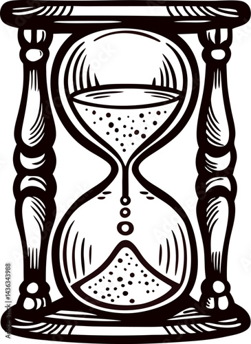 Intricate hand drawn hourglass with flowing sand symbolizing time and patience