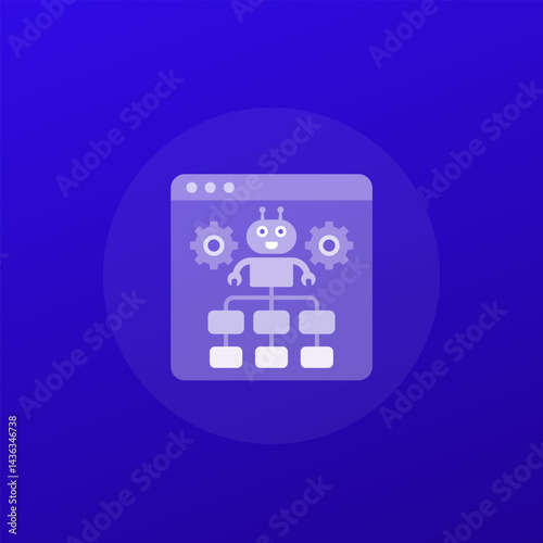 Process automation icon with robot, transparent design