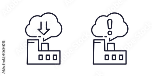 reducing emissions of factory line icons on white