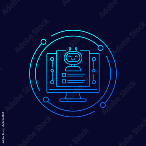 robot and software icon, linear design