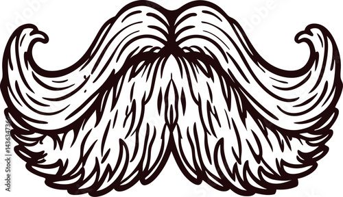 of a classic handlebar mustache with detailed curves and textured lines.