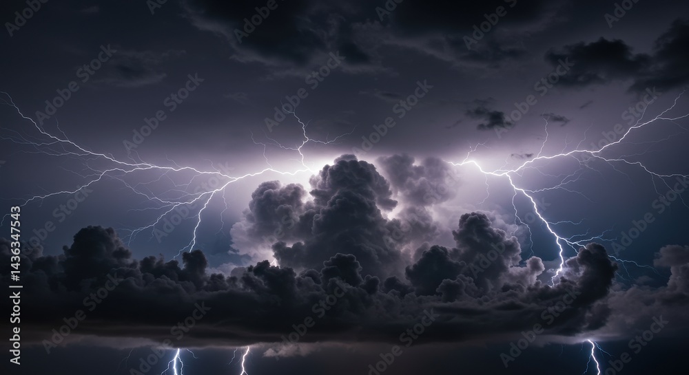 Electrical Storm A tempest of lightning strikes amidst ominous billowing clouds Electrical Storm A tempest of lightning strikes amidst ominous billowing clouds
