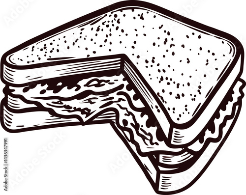 Vintage sketch of a classic sandwich with layers and detailed texture