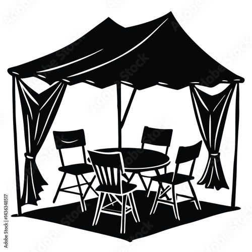 Camping Chair And Table Foldable gear and outdoor furniture Vector Silhouette illustration 