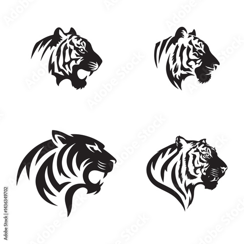 Majestic tiger head silhouette set is perfect for wildlife, logos, and tattoo designs