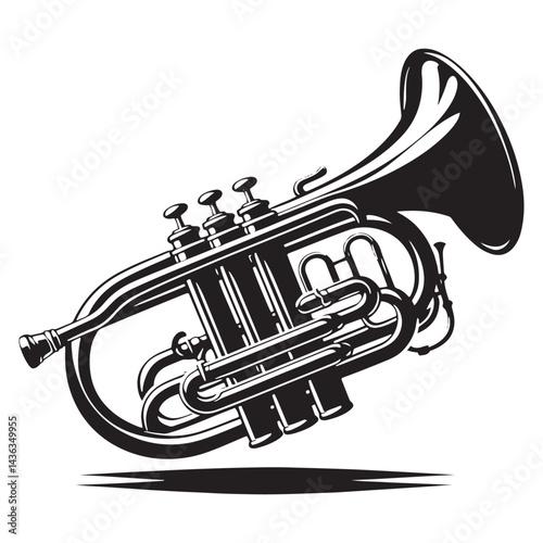 Brass Harmony: A Bold Collection of Cornet Vector Silhouettes Celebrating the Elegant Shape, Rich Sound, and Classic Charm of This Iconic Brass Wind Instrument.