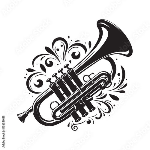 Brass Harmony: A Bold Collection of Cornet Vector Silhouettes Celebrating the Elegant Shape, Rich Sound, and Classic Charm of This Iconic Brass Wind Instrument.