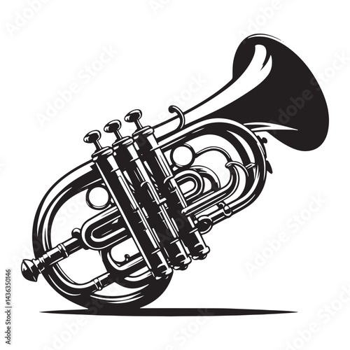 Brass Harmony: A Bold Collection of Cornet Vector Silhouettes Celebrating the Elegant Shape, Rich Sound, and Classic Charm of This Iconic Brass Wind Instrument.