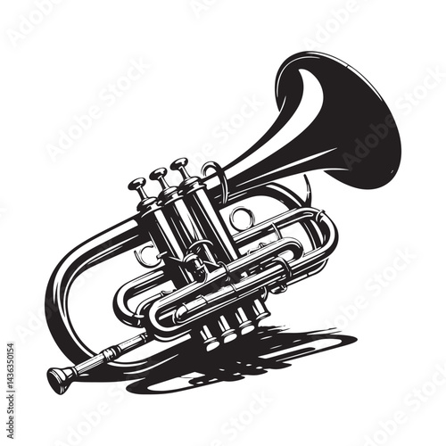Brass Harmony: A Bold Collection of Cornet Vector Silhouettes Celebrating the Elegant Shape, Rich Sound, and Classic Charm of This Iconic Brass Wind Instrument.