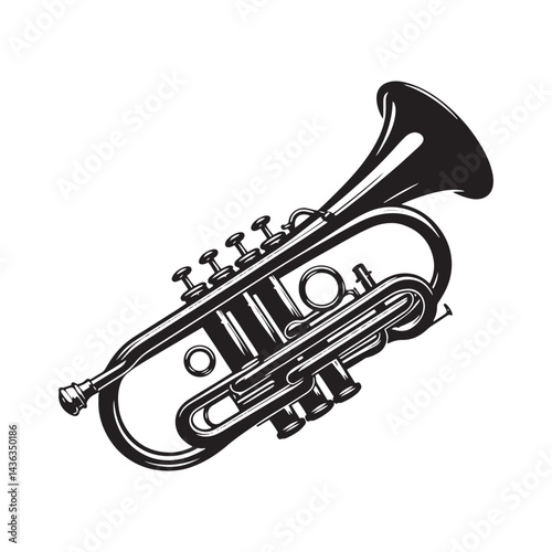 Brass Harmony: A Bold Collection of Cornet Vector Silhouettes Celebrating the Elegant Shape, Rich Sound, and Classic Charm of This Iconic Brass Wind Instrument.