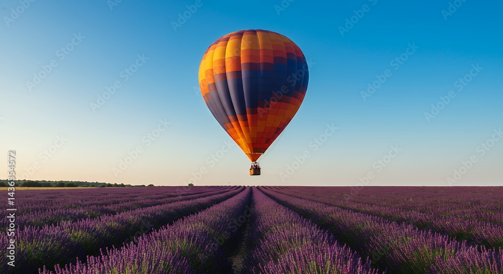 Fototapeta premium Hot Air Balloon Over Lavender Field