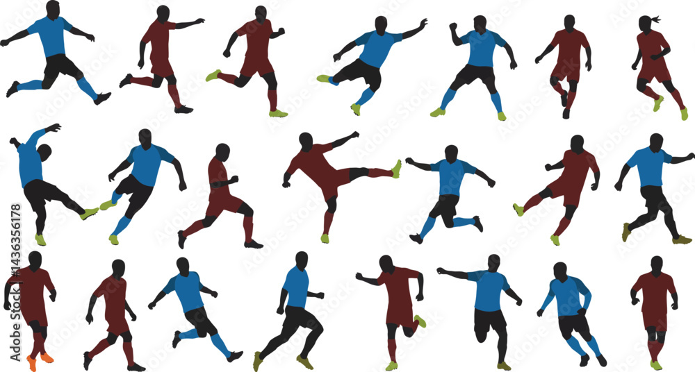 Set of Soccer Player Silhouettes in Action Poses - Vector Illustration on White Background Set of Soccer Player Silhouettes in Action Poses - Vector Illustration on White Background
