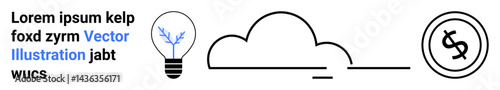 Lightbulb with sprout, outlined cloud, dollar sign in a circle. Ideal for technology, innovation, sustainability, finance, creativity, growth cloud services abstract line flat metaphor