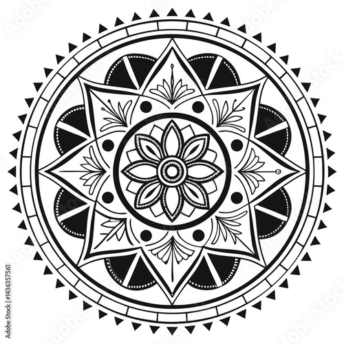 Circular pattern in the form of a mandala. Henna tattoo mandala. Mehndi style. Decorative pattern in oriental style. Coloring book page.