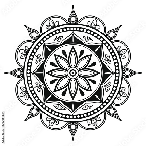 Circular pattern in the form of a mandala. Henna tattoo mandala. Mehndi style. Decorative pattern in oriental style. Coloring book page.