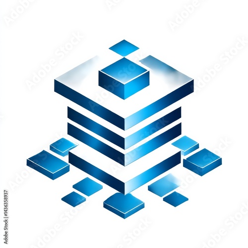 Data Server Rack: A layered isometric illustration of a blue and white datacenter hub for networking and storage.