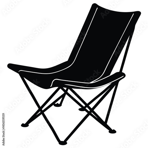 Camping Chair and Table Foldable gear and outdoor furniture Vector Silhouette illustration 