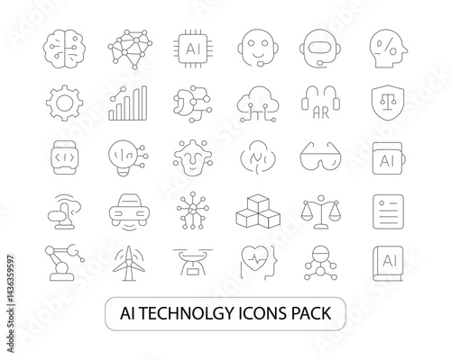 AI Technology Icons Pack, A premium collection of modern, high-quality icons designed for AI, tech, and innovation projects. Perfect for apps, websites, and presentations. Boost your design today