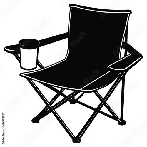 Camping Chair and Table Foldable gear and outdoor furniture Vector Silhouette illustration 