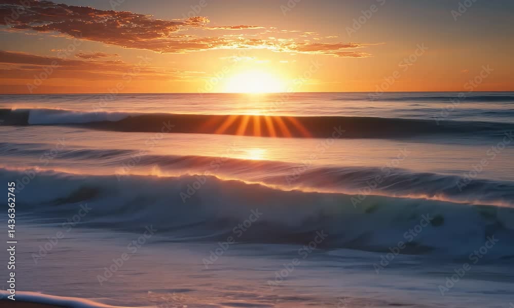Golden Sunset Over Ocean Waves With Sunlight Reflection On Sandy Beach Nature Background Golden Sunset Over Ocean Waves With Sunlight Reflection On Sandy Beach Nature Background