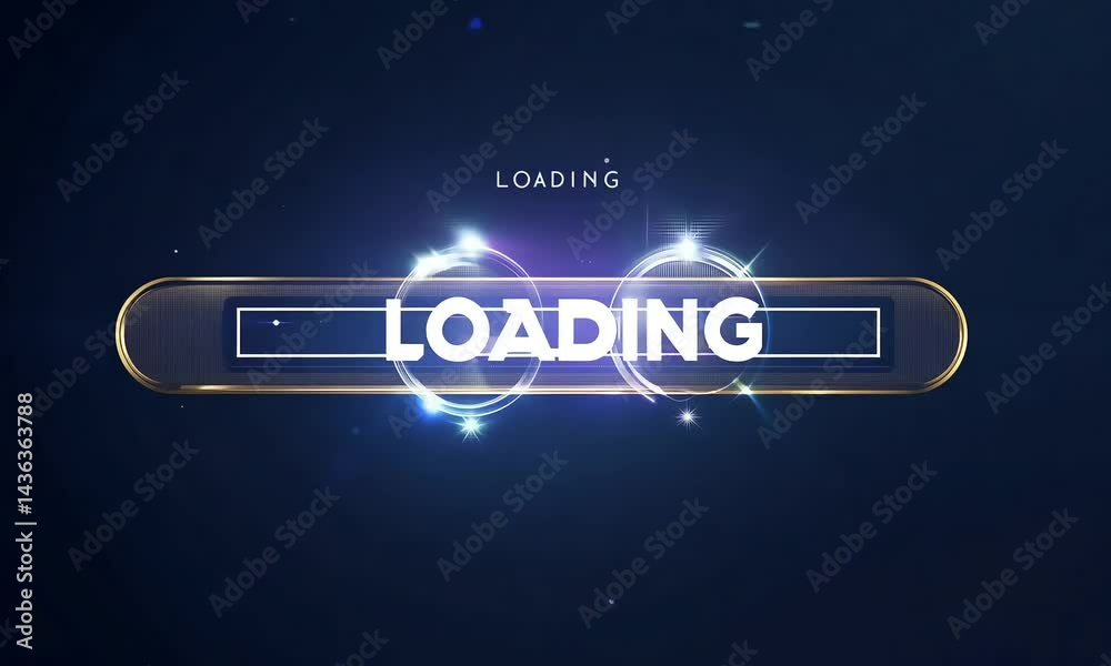 Golden loading bar with light streaks and particles on dark background