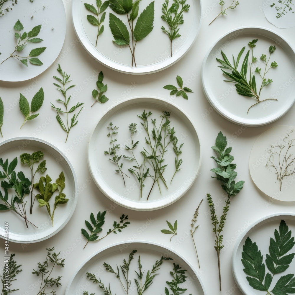 enchanting botanical plate with varied green leaves close up enchanting botanical plate with varied green leaves close up