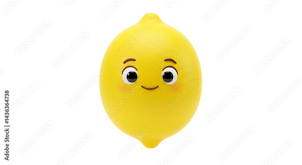 Cartoon Lemon with a Smiling Face on White Background Cartoon Lemon with a Smiling Face on White Background