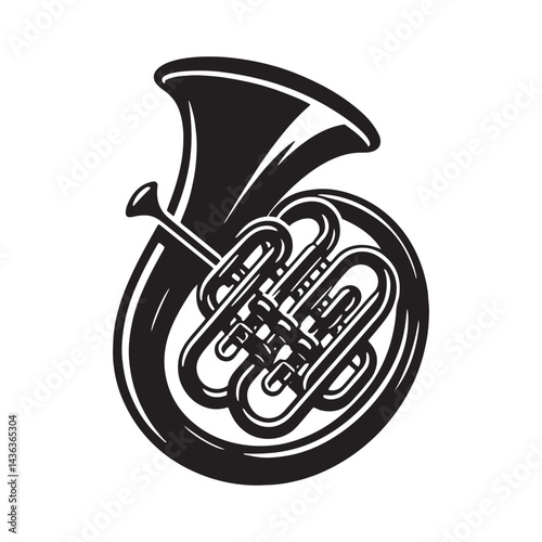 Brass Elegance: A Majestic Collection of Euphonium Vector Silhouettes Showcasing the Bold Shape, Deep Tones, and Resplendent Sound of This Iconic Brass Wind Instrument.