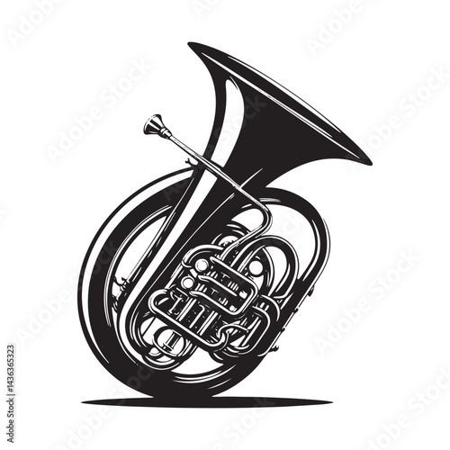 Brass Elegance: A Majestic Collection of Euphonium Vector Silhouettes Showcasing the Bold Shape, Deep Tones, and Resplendent Sound of This Iconic Brass Wind Instrument.