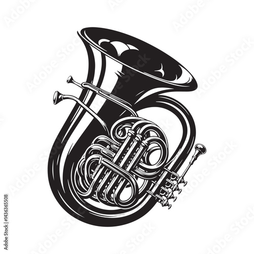 Brass Elegance: A Majestic Collection of Euphonium Vector Silhouettes Showcasing the Bold Shape, Deep Tones, and Resplendent Sound of This Iconic Brass Wind Instrument.