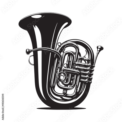 Brass Elegance: A Majestic Collection of Euphonium Vector Silhouettes Showcasing the Bold Shape, Deep Tones, and Resplendent Sound of This Iconic Brass Wind Instrument.