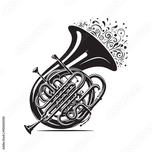 Brass Elegance: A Majestic Collection of Euphonium Vector Silhouettes Showcasing the Bold Shape, Deep Tones, and Resplendent Sound of This Iconic Brass Wind Instrument.