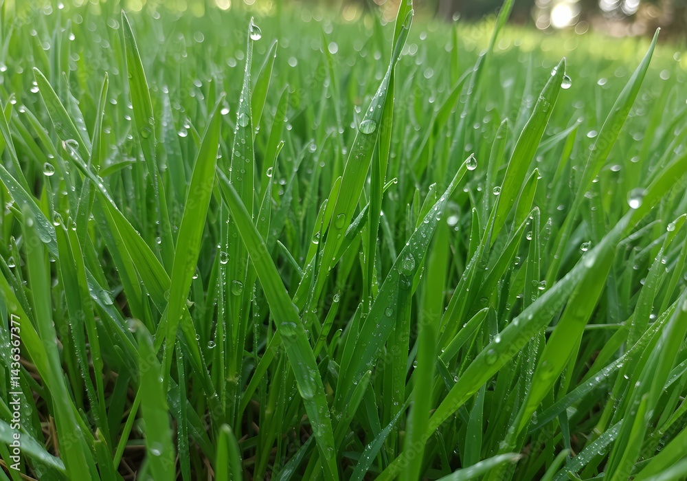 Morning Dew on Lush Green Grass: A Close-Up View of Nature's Beauty Morning Dew on Lush Green Grass: A Close-Up View of Nature's Beauty