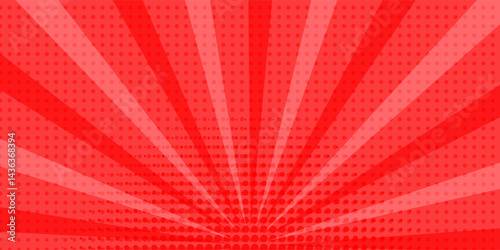 Pop art comic book strip cover design. Explosion, isolated retro style comics radial red background. Halftone colored background frame.