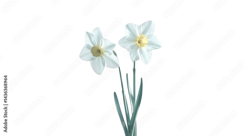 Fototapeta premium Two white flowers with yellow centers