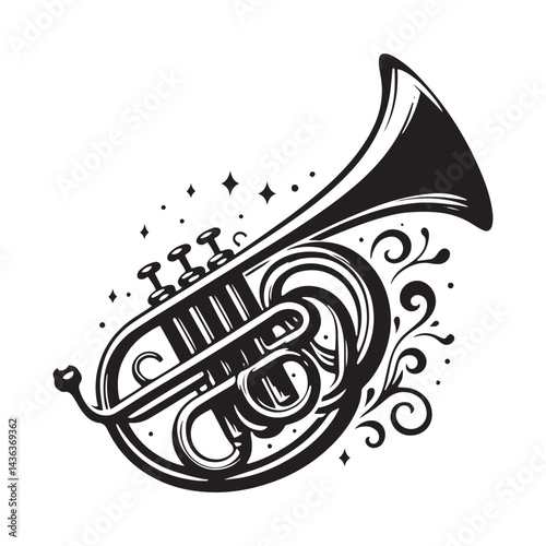 Brass Harmony: A Striking Collection of Flugelhorn Vector Silhouettes Celebrating the Distinct Shape, Warm Tones, and Bold Sound of This Iconic Brass Wind Instrument.