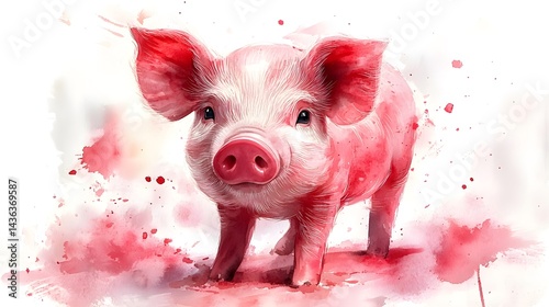 Playful Piglet Watercolor Farm Animal Art Smiling Face Image