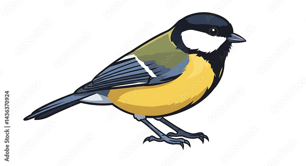 Obraz premium Standing Tit Bird Illustration with Yellow and Black Feathers